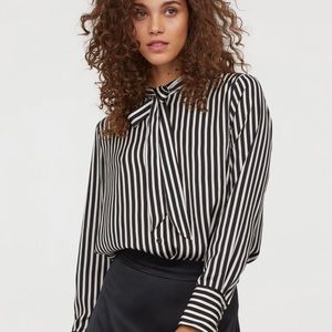 H&M Black and White Stiped Blouse with Ties